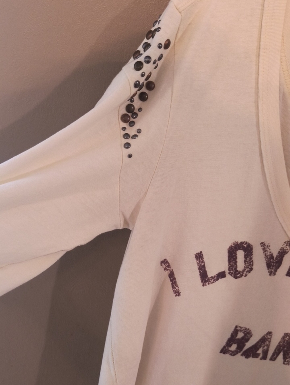 Graphic Scoop Neck Women’s Top - Cream with Distressed Black Print - Picture 12 of 16